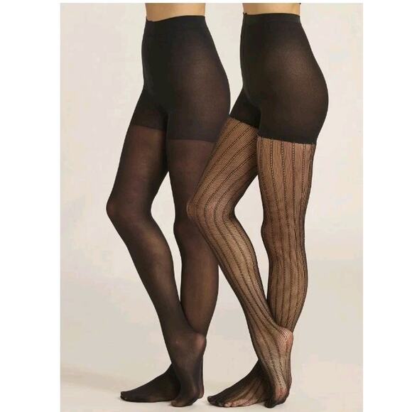 Size 2XL XXL 2 Pair Joyspun Fashion Tights Black Fishnet Lurex Black Opaque - Picture 2 of 4